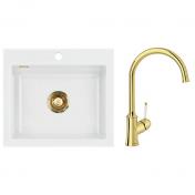 Lavabo Mera 57 porcel�nsk�kkenvask m/k�kkenarmatur i poleret messing