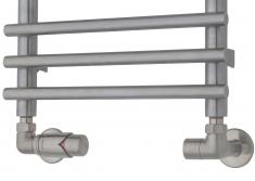 TVS Ventils&aelig;t type 221 m/returtermostat, venstre, vinkell&oslash;bende - B&oslash;rstet rustfrit st&aring;l