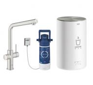Grohe Red II Duo k�kkenbatteri m/3L vandvarmer og L-tud - Supersteel