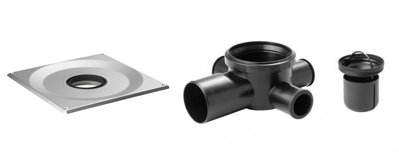 Unidrain Kvadrat Armatur - lavt udl&oslash;bshus, vandret udl&oslash;b &Oslash; 75 mm