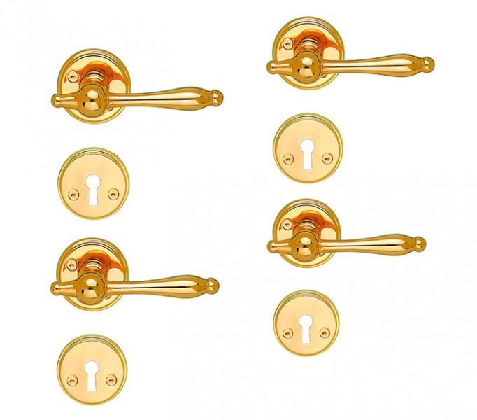 Beslagsboden vintage indend&oslash;rs d&oslash;rh&aring;ndtag inkl. n&oslash;gleskilt - Messing PVD - S&aelig;t &aacute; 4 stk