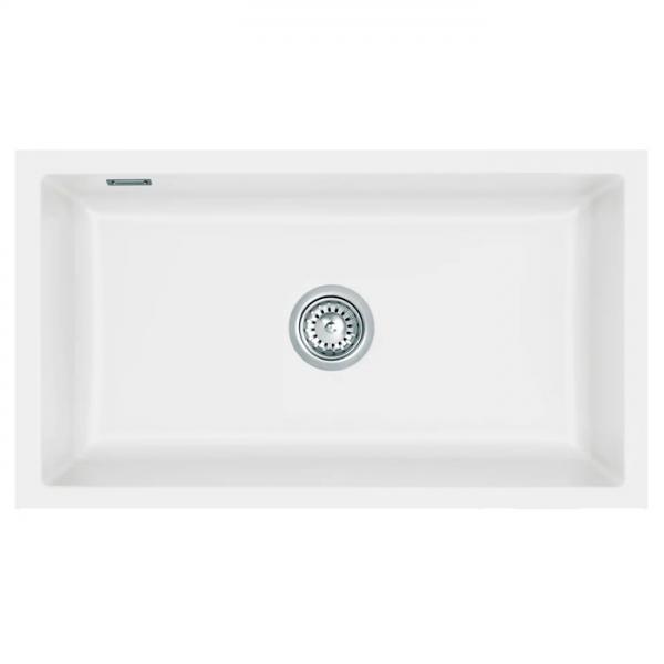 Lavabo Mera 80 U porcel&aelig;nsk&oslash;kkenvask - Mat hvid m/krom afl&oslash;b