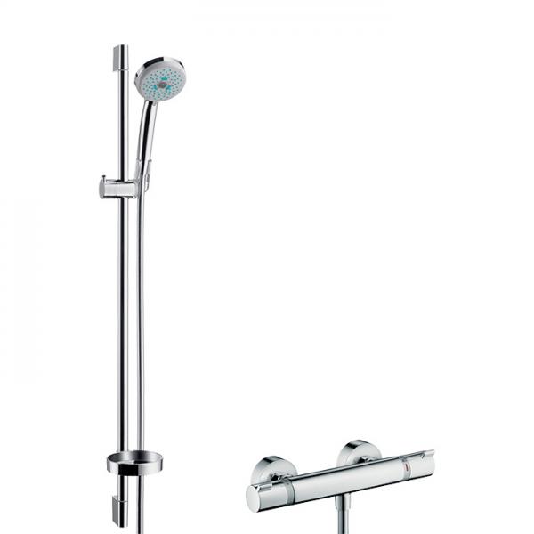 hansgrohe Croma 100 komplet brusesystem m/Ecostat Comfort og 90 cm brusestang - Krom