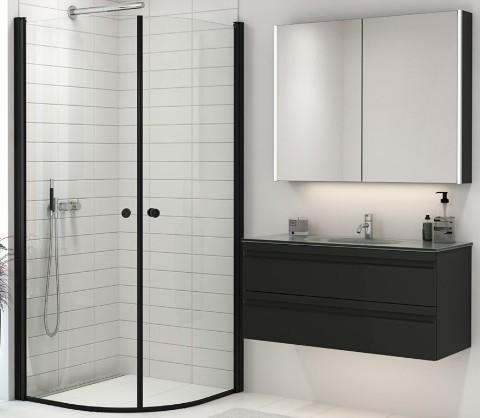 Dansani Match E+E brusehj&oslash;rne - 90x90 cm - Klart glas/mat sort