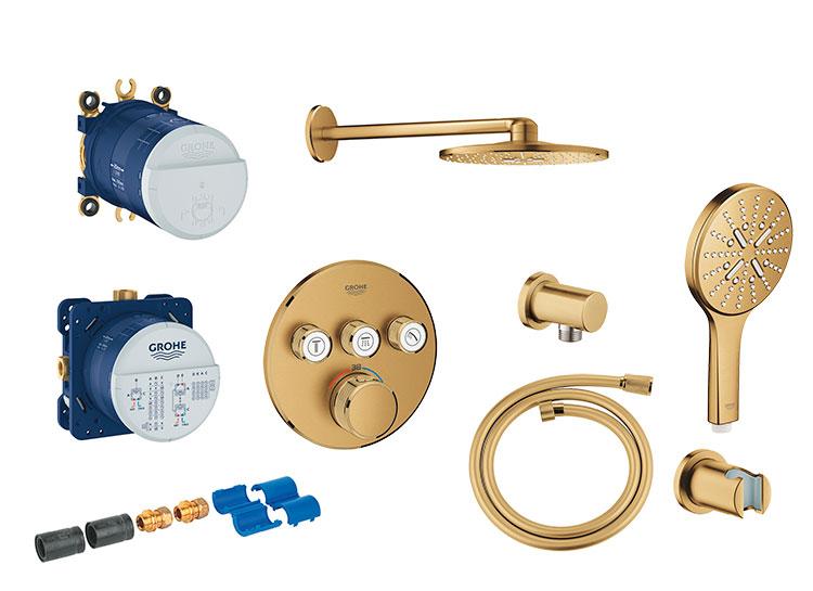 Grohe SmartControl komplet brusesystem med SmartActive brus til indbygning - B&oslash;rstet Cool Sunrise