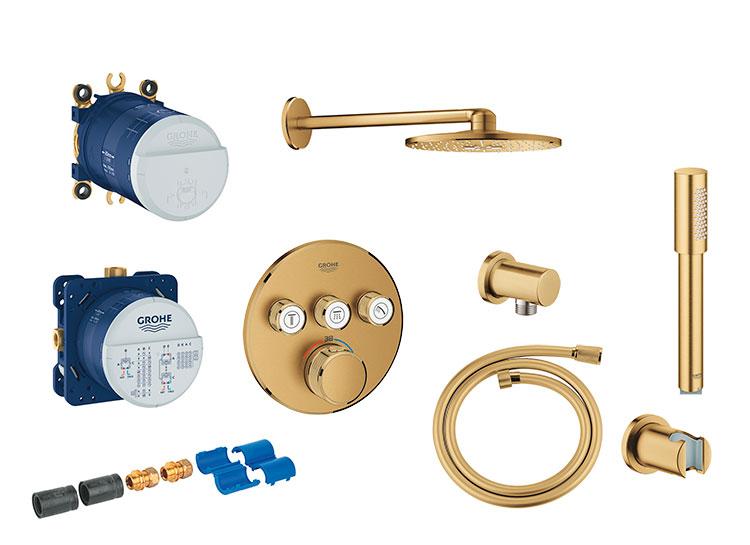 Grohe SmartControl komplet brusesystem med SmartActive og Sena til indbygning - B&oslash;rstet Cool Sunrise