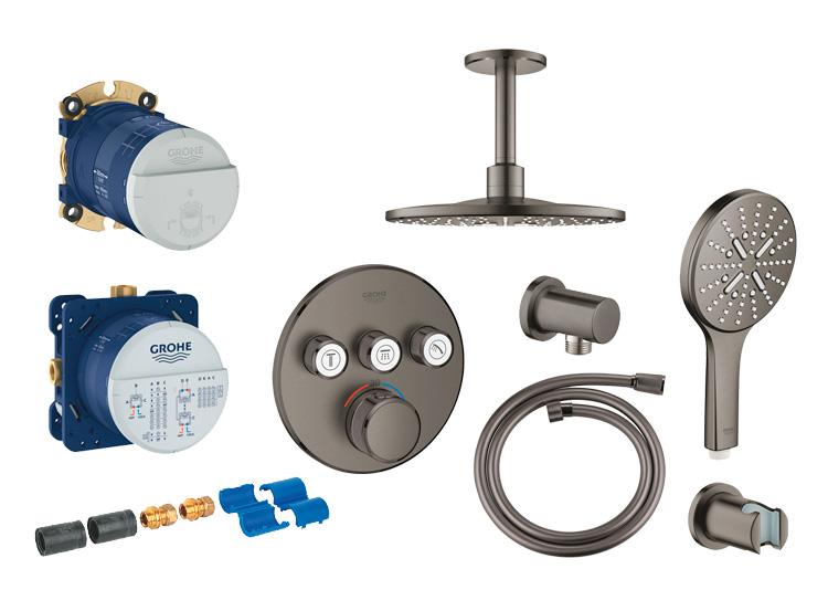 Grohe SmartControl komplet brusesystem med SmartActive brus til indbygning/loft - B&oslash;rstet Hard Graphite