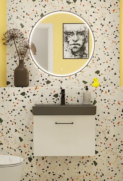 Dansani Mido+ 60 m&oslash;bels&aelig;t m/Capella h&aring;ndvask i antracit - Hvid mat