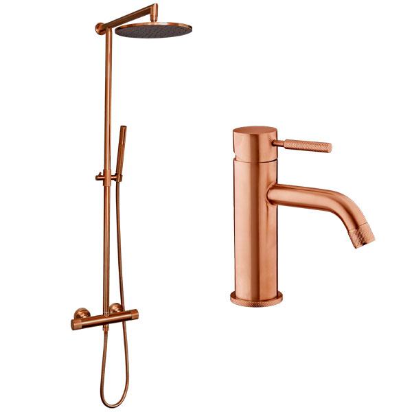 Cass&oslash;e Crystal Cut komplet pakke til badev&aelig;relset - B&oslash;rstet kobber