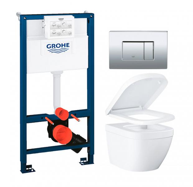 Grohe Euro kompakt toiletpakke inkl. s&aelig;de m/soft-close, mellem cisterne og krom betjening