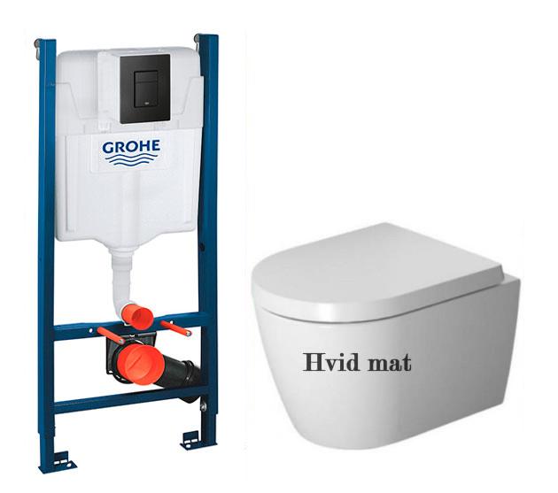 Duravit Me by Starck Compact Rimless hvid mat toiletpakke inkl. s&aelig;de m/softclose, cisterne, wondergliss og mat sort betjening