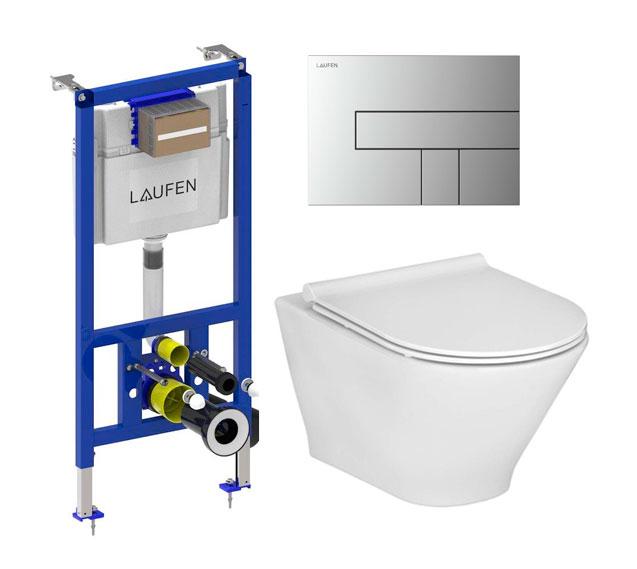 Laufen Roca Gap round RIMless toiletpakke inkl. s&aelig;de m/softclose, cisterne og krom AW100 betjening