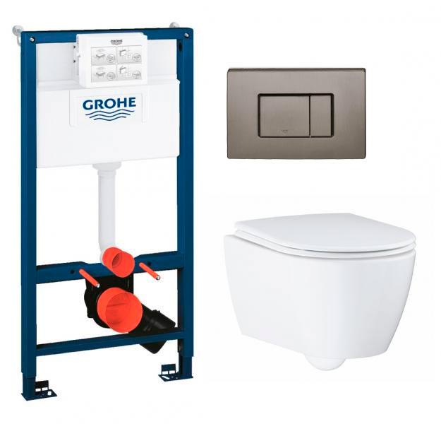 Grohe Essence Rimless toiletpakke inkl. s&aelig;de m/soft-close, mellem cisterne og b&oslash;rstet hard graphite betjening