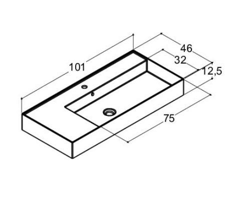 Dansani Luna Azym 101 asymmetrisk h&aring;ndvask t/m&oslash;bel - H&oslash;jre - 1 hanehul