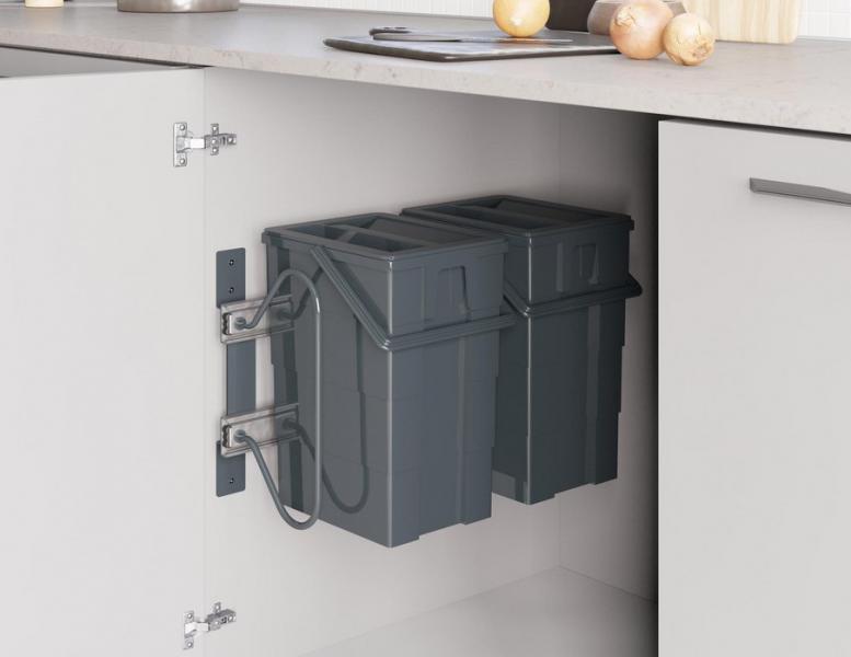 Affaldssystem m/udtr&aelig;k og 2 spande