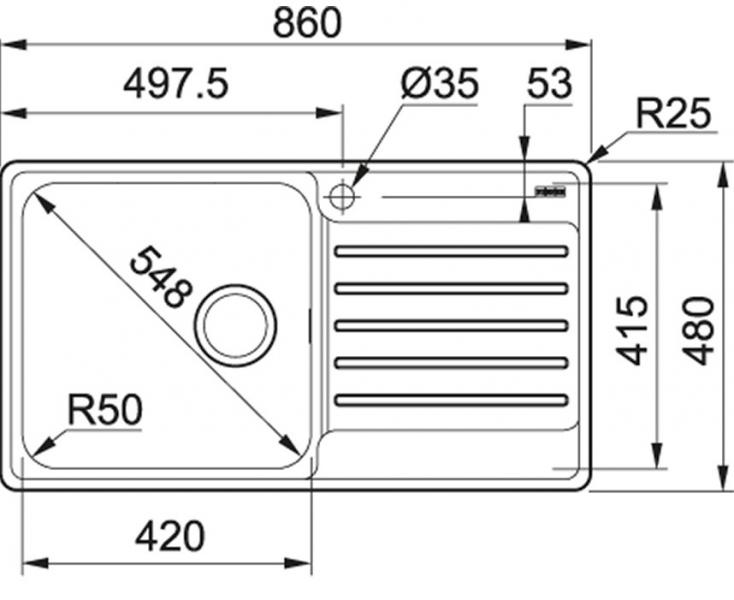Franke Bell BCX 211-86 k&oslash;kkenvask i rustfri st&aring;l - Venstre
