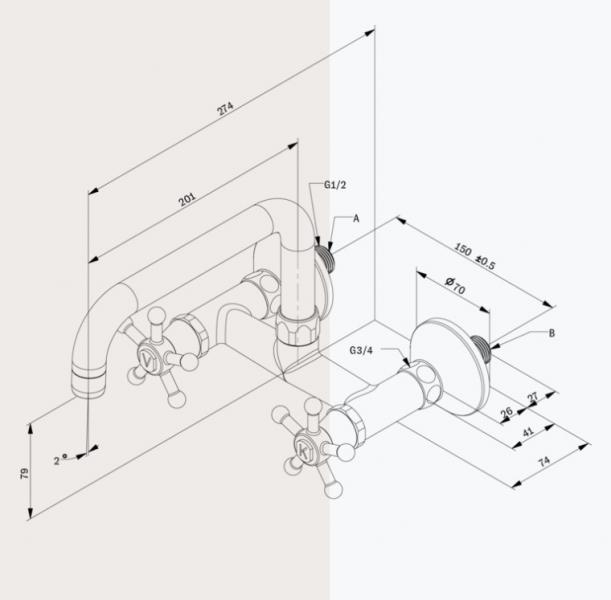 Toni Christiansborg k&oslash;kkenarmatur til v&aelig;g m. svingtud - Krom