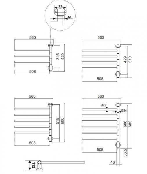 Kriss Flex 1 H&aring;ndkl&aelig;det&oslash;rrer m/4 arme - 55x51 cm - Krom