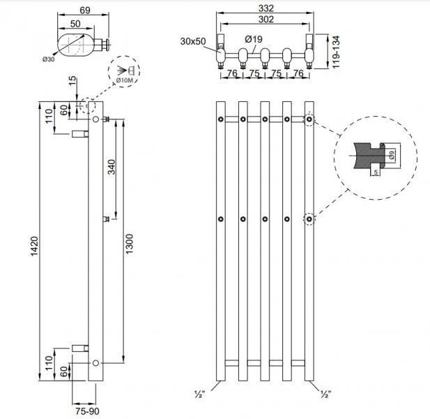 Kriss Vega h&aring;ndkl&aelig;det&oslash;rrer - 33,2x142 cm - Krom