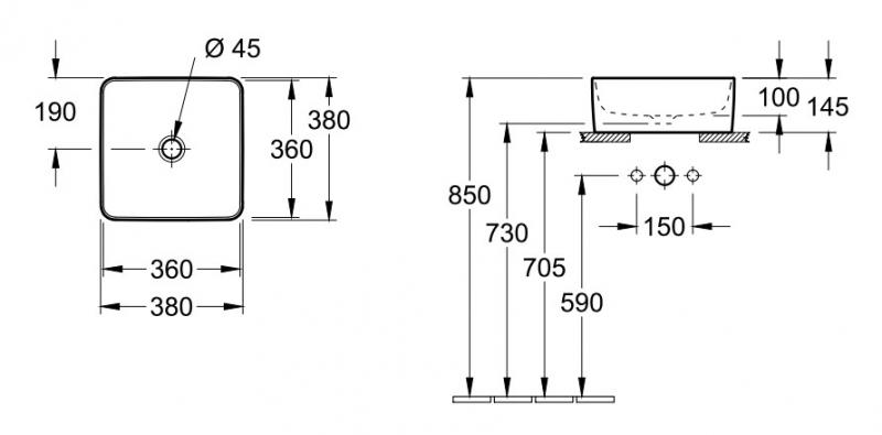 V&B Collaro 38 fritst&aring;ende bowlevask - Uden overl&oslash;b