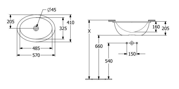 V&B Loop&Friends 48 h&aring;ndvask t/underlimning - Med overl&oslash;b - Ebony - Ceramic+