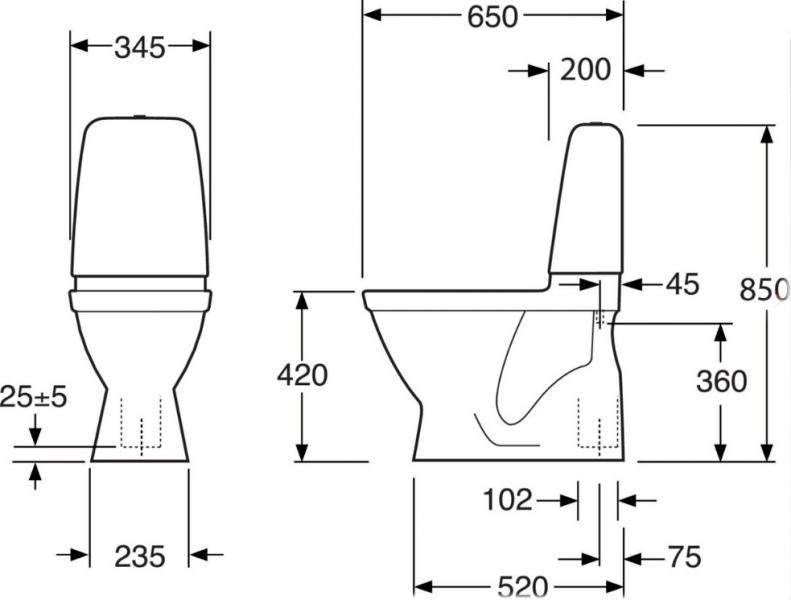 Gustavsberg Pacific 6500 toilet m/skjult S-l&aring;s