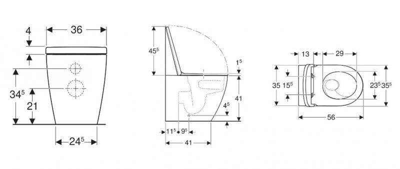 Geberit iCon gulvst&aring;ende Back-to-Wall toilet m/skjult montering, TurboFlush og toilets&aelig;de