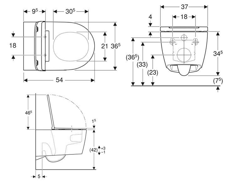 Geberit ONE v&aelig;gh&aelig;ngt toilet inkl. s&aelig;de, TurboFlush og KeraTect - Hvid