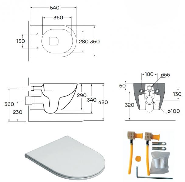 Lavabo Comoda rimless v&aelig;gh&aelig;ngt toilet inkl. EasyClean og s&aelig;de m/soft-close - Hvid