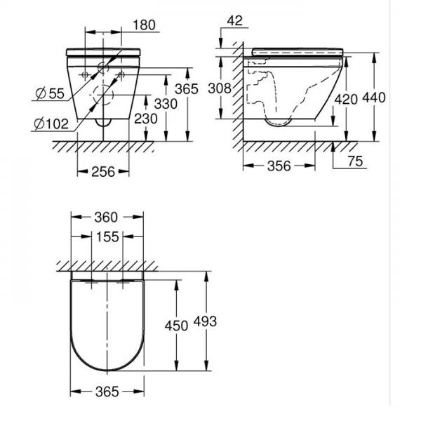 Grohe Euro 2.0 kompakt v&aelig;gh&aelig;ngt toilet inkl. HyperClean og s&aelig;de m/Softclose og QuickRelease