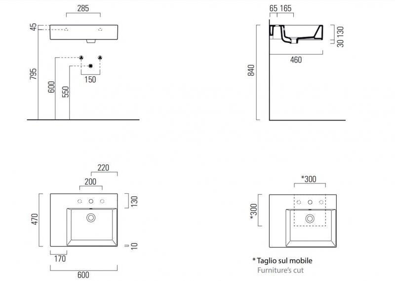 GSI Kube X 60 asymmetrisk h&aring;ndvask t/v&aelig;g - ExtraGlaze