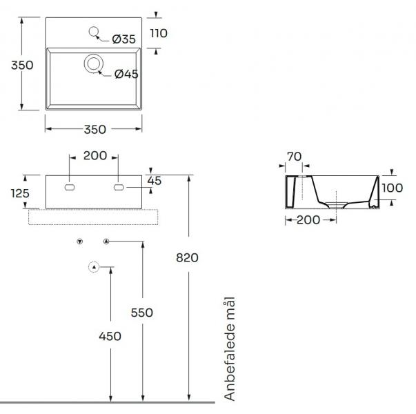 Lavabo Elegance SQ35 h&aring;ndvask t/v&aelig;g eller m&oslash;bel - Uden overl&oslash;b