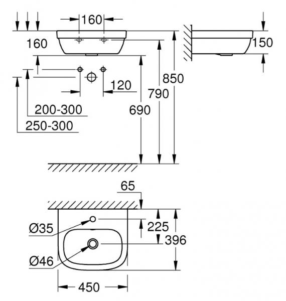 Grohe Euro 45 h&aring;ndvask t/v&aelig;g - 1 hanehul