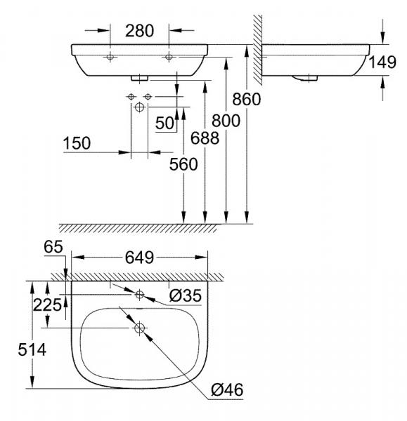 Grohe Euro 65 h&aring;ndvask t/v&aelig;g - 1 hanehul