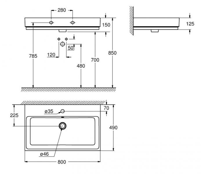Grohe Cube 80 h&aring;ndvask t/v&aelig;g - 1/3 hanehuller - PureGuard