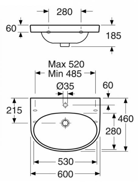 Gustavsberg Nautic 60 h&aring;ndvask t/v&aelig;g - 1 hanehul