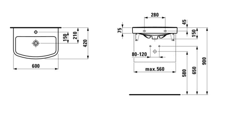 Laufen Kompas 60 h&aring;ndvask t/v&aelig;g eller m&oslash;bel - 1 hanehul