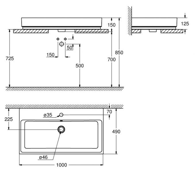 Grohe Cube 100 bowlevask op til v&aelig;g - 1/3 hanehul - Med overl&oslash;b - PureGuard