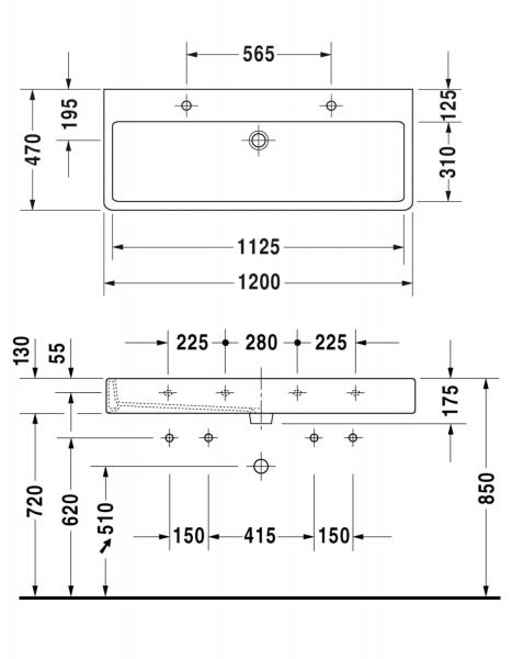 Duravit Vero 120 h&aring;ndvask t/v&aelig;g eller m&oslash;bel - 2 hanehuller