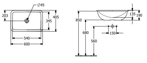 V&B Loop&Friends 60 h&aring;ndvask t/nedf&aelig;ldning - Ceramic+
