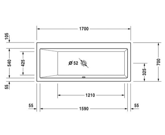 Duravit Vero rektangul&aelig;rt badekar 1700x700 - Rygl&aelig;n venstre