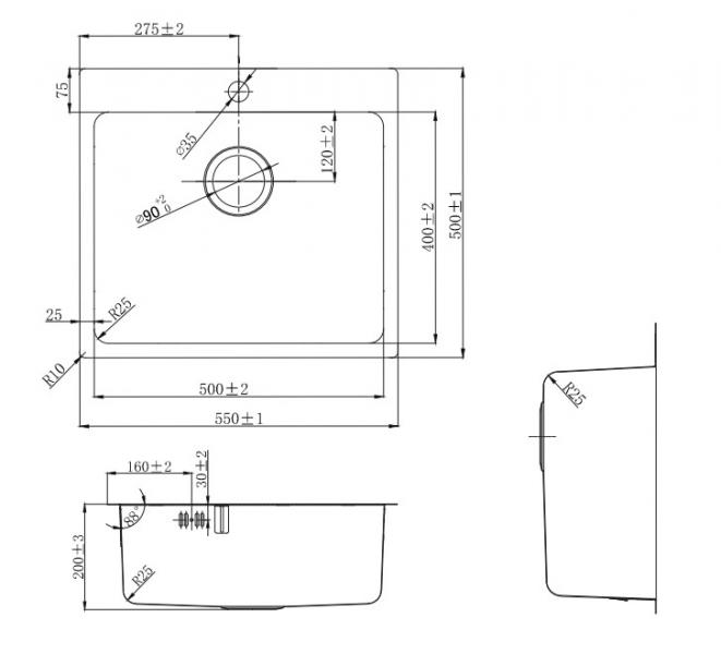 Lavabo LA 550 Soft k&oslash;kkenvask - Rustfrit st&aring;l