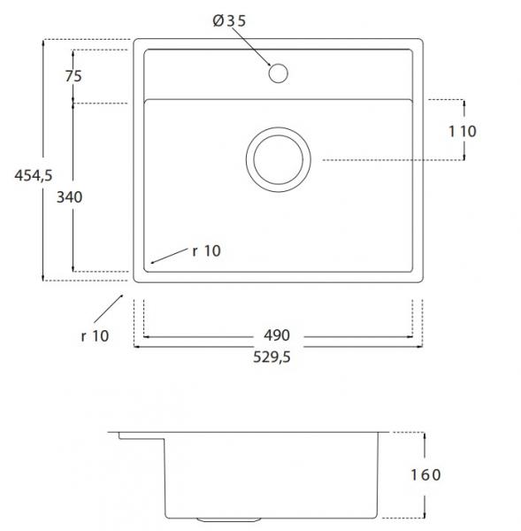 Lavabo Merkur 60 BC k&oslash;kkenvask - Rustfrit st&aring;l