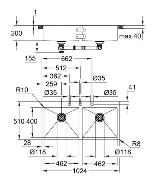 Grohe K800 dobbelt k&oslash;kkenvask i rustfrit st&aring;l