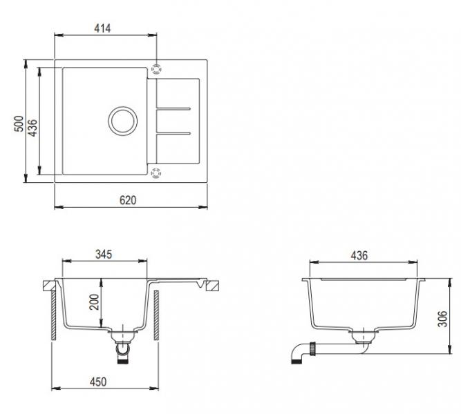 Lavabo Saturn 620 k&oslash;kkenvask m/afl&oslash;bsbakke i komposit - Sort/krom