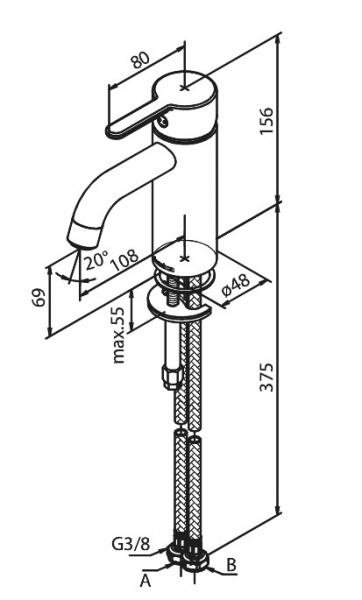 Damixa Silhouet S h&aring;ndvaskbatteri u/bundventil - B&oslash;rstet messing