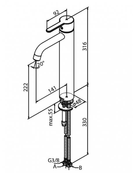 Damixa Silhouet L h&aring;ndvaskbatteri u/bundventil - Poleret messing