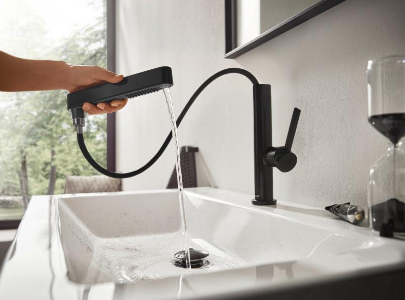 Hansgrohe Finoris 230 h&aring;ndvaskarmatur m/udtr&aelig;ksbruser - Mat sort