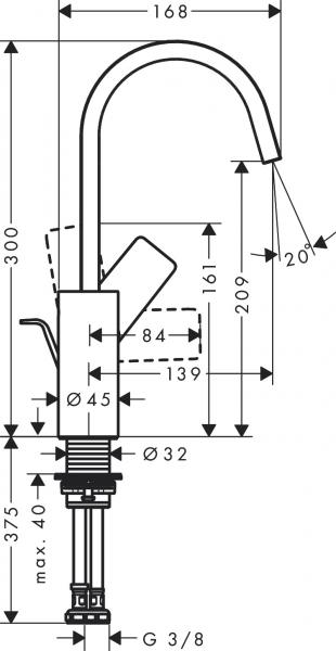 hansgrohe Vivenis 210 h&aring;ndvaskarmatur m/svingtud u/bundventil - Mat sort