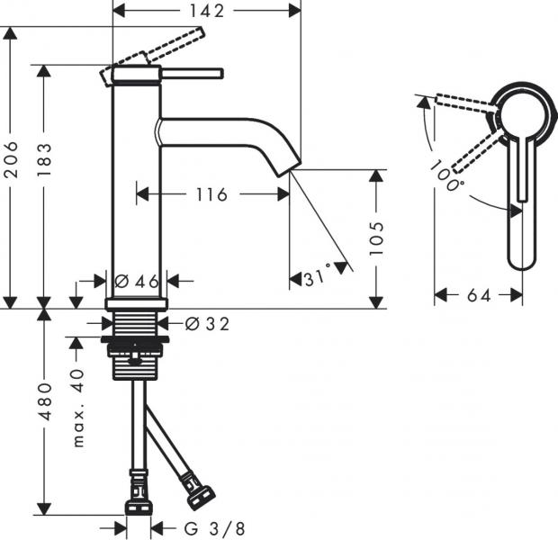 Hansgrohe Tecturis S 110 h&aring;ndvaskarmatur m/CoolStart - Mat sort